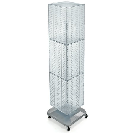 

Azar Displays 701465-CLR Clear Four-Sided Pegboard Tower Floor Display on Revolving Wheeled Base. Spinner Rack Stand. Panel Size: 14 W x 60 H