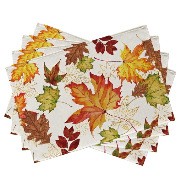 Fall Maple Leaf Placemats Set of 4, Autumn Gold Leaves Farmhouse Dining Table Place Mats, Rustic Seasonal Thanksgiving Kitchen Decor Home Decoration 12 x 18 Inch