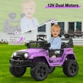 thumbnail image 4 of Hetoy 12V Kids Ride-On Truck, Electric Vehicle with Parent Remote Control, Forward/Reverse, Spring Suspension, LED Lights, Bluetooth, Music, 2 Speeds (Purple), 4 of 8