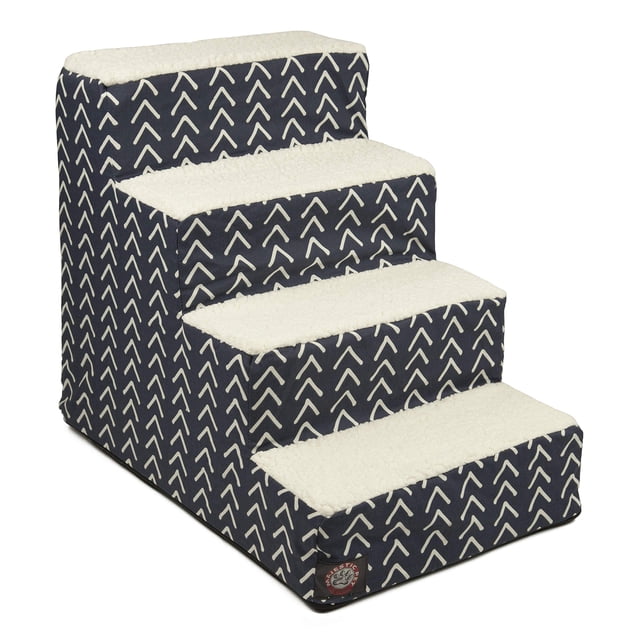 Majestic Pet 4 Step Portable Dog Stairs for Small Dogs to get on Bed Supports 25 lbs or Less – Dog Steps for High Bed with Machine Washable Cover – Pet Stairs for Cats Boho Arrow Navy Blue