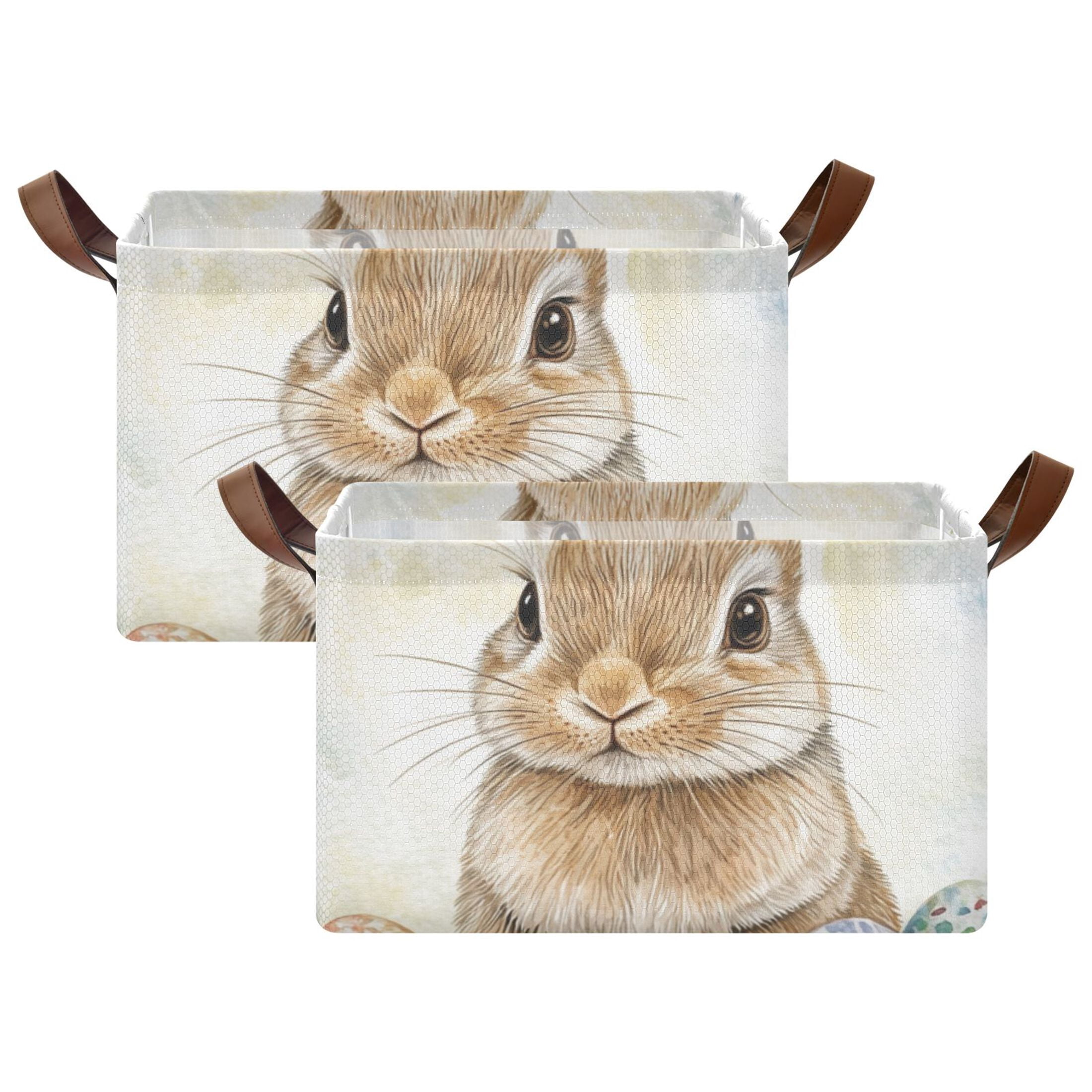 Bunny Easter Eggs Rabbit Foldable Storage Large Fabric Storage Baskets Organizer Storage Bins with Handles for Shelves