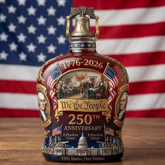 250 Anniversary Whiskey Bottle, 250th Anniversary Whiskey Decanter, We The People Whiskey Glass, 1776-2026, Glass, Amber Brown, 7.6x6.6 Inches