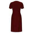 thumbnail image 5 of Summer Red Crew Neck Dresses for Women 2025 Short Sleeved Solid Color Button-up Skirt with Pocket Plus Size S-2XL Price Reduction Alert 50% Off!, 5 of 7