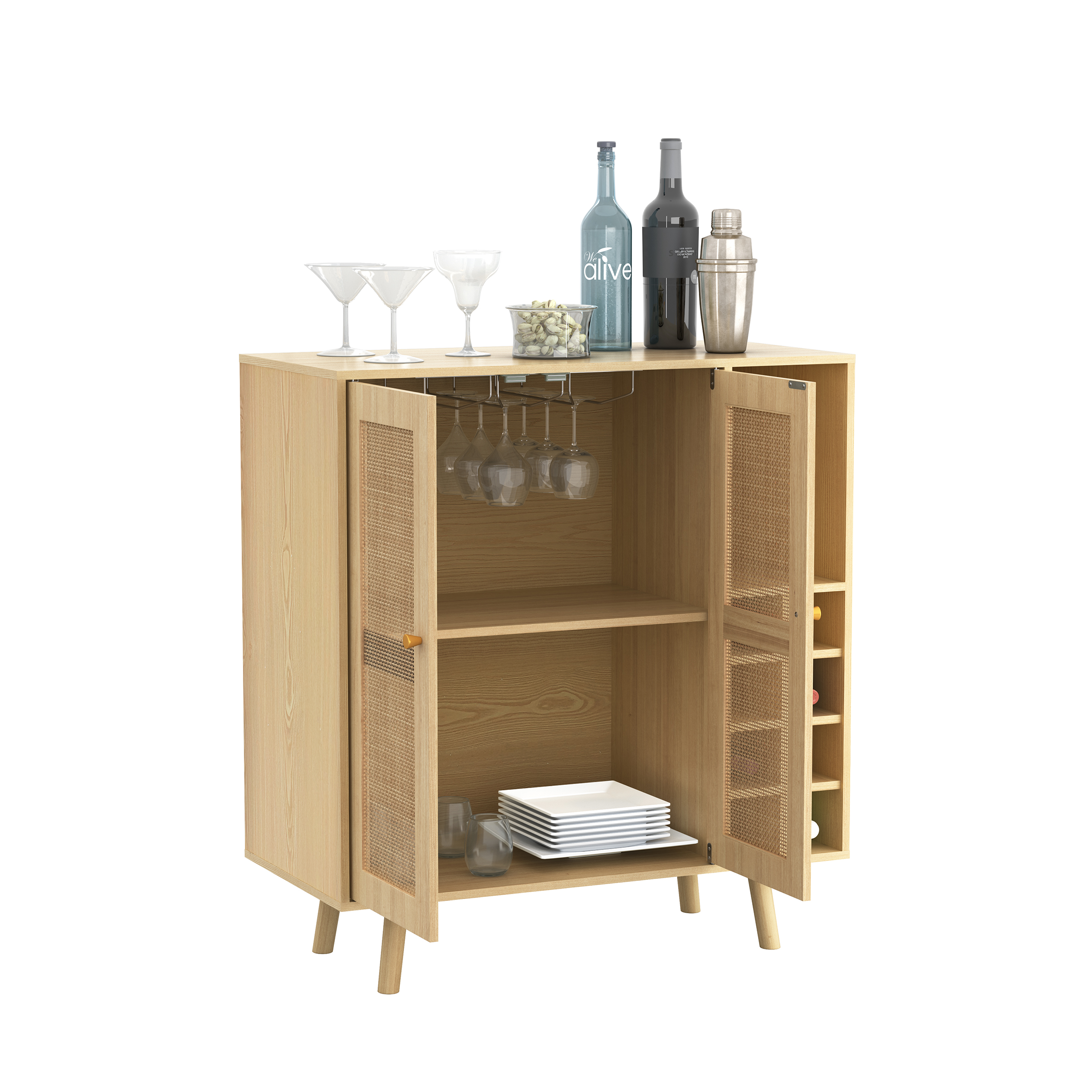 Atlantic Loft & Luv Coda Rattan Bar Cabinet with Wine Holder, Natural - image 6 of 10