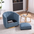 thumbnail image 4 of Leumius Swivel Barrel Chair with Solid Wood Base, Comfy Channel Tufted Accent Round Armchair, Single Club Sofa for Living Room Bedroom Reading Nook Corner Apartment, Blue, 4 of 9