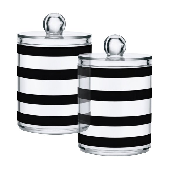 Minimalist Black and White Stripe Cotton Swabs Cans Translucent Plastic Canisters Dustproof Lid for Bathroom Storage