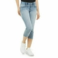 thumbnail image 5 of AAT.9 Women’s Rhinestone Tummy-Control Mid Rise Capris Cropped Blue Denim Jeans, 5 of 5