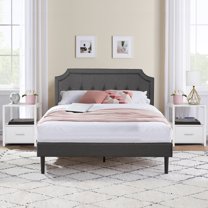 VECELO 3-Piece Bedroom Sets Upholstered Platform Bed Frame and 2 Nightstand