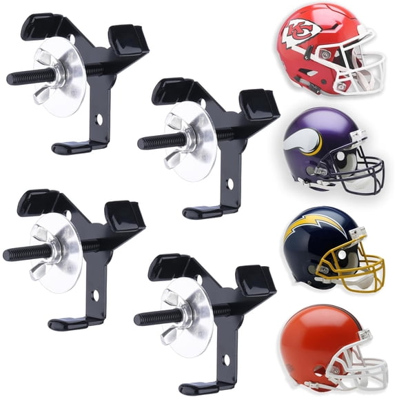 Hidden Football Helmet Wall Mount Display, Heavy Duty Metal Hanger Holder for Full and Mini Helmets, Floating Football Helmet Shelf Case Stand, Hardwares Included, Black, Pack of 4