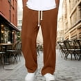 thumbnail image 4 of Mens Corduroy Pants Lightweight Elastic Casual Waist Drawstring Pants Straight Baggy Pants with Pockets Brown XL, 4 of 6