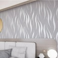 thumbnail image 4 of Silver Gray Self Adhesive Removable Wallpaper Peel and Stick Wallpaper, 20.8" x 393" 3D Modern Water Waves Fashion Non-Woven Wallpaper for Livingroom, Bedroom, Kitchen, Bathroom., 4 of 6