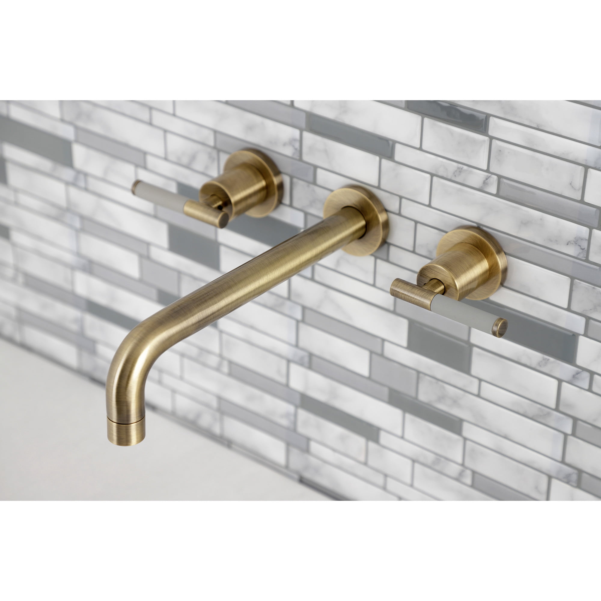 Kingston Brass KS8023CKL Kaiser Two-Handle 3-Hole Wall Mount Roman Tub Faucet in Antique Brass