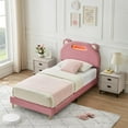 thumbnail image 4 of IDEALHOUSE Twin Bed Frame Upholstered Platform with LED Lights and Headboard, Strong Wooden Slats Support 350lbs Capacity, Twin Size Bed Frame for Kids Boys Girls Teens, No Box Spring Needed, Pink, 4 of 7