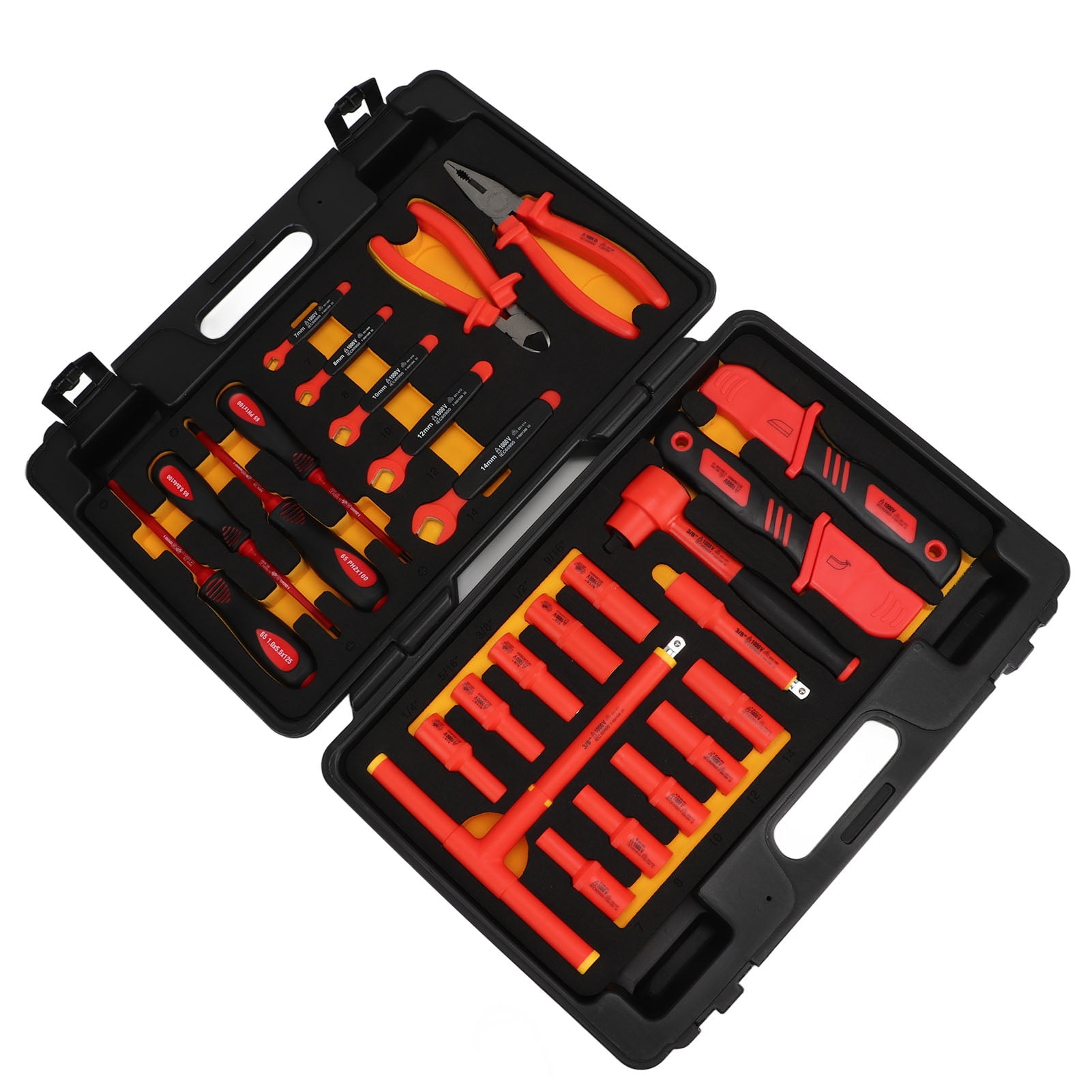 26 Pcs 1000V Insulated Socket Set - 3/8" Drive, For Vehicle Engine, Electrical & Brake System Maintenance