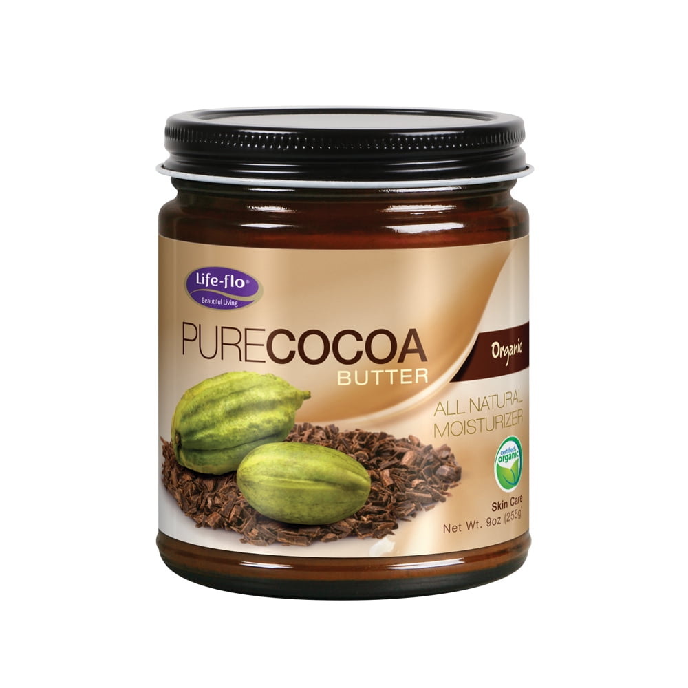 Life-Flo Pure Organic Cocoa Butter | Face & Body Moisturizer for Dry Skin & Scalp, Heels, Elbows, Stretch Marks | 9oz