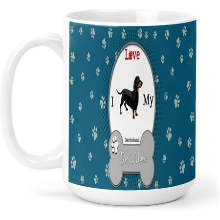 

Athenstics Ceramic 15oz Mug Personalized Custom Name I Love My Dog Dachshund