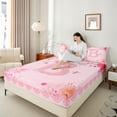thumbnail image 4 of Castle Fairy Personalized Initial 4 Pieces Queen Sheet Sets,Pink Floral Rose Ultra Soft Flat Sheet,Flying Butterfly Queen Fitted Sheet,Breathable Flower Home Decor, 4 of 7