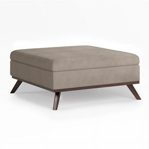 Owen 36 in. Wide Square Coffee Table Storage Ottoman in Natural Polyester Fabric