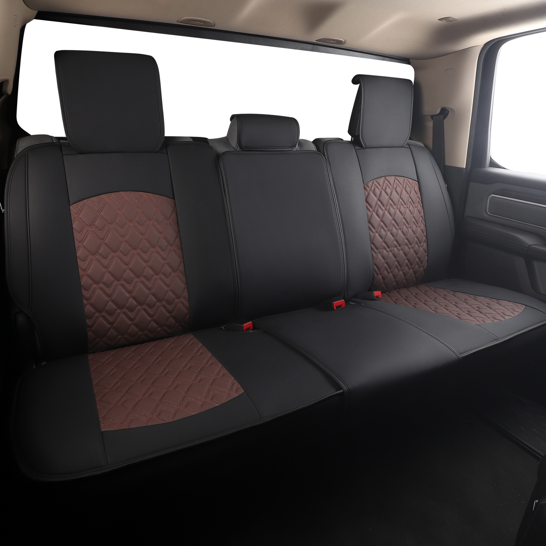 JOJOBAY Car Seat Covers for Dodge Ram 2 Pcs Front,Fit Ram 2009-2026 1500/2500/3500 Pick-up Truck,Crew,Regular,Quad,Mega Cab,Waterproof Leather Seat Covers Protectors（2PCS Front,Black-Brown）