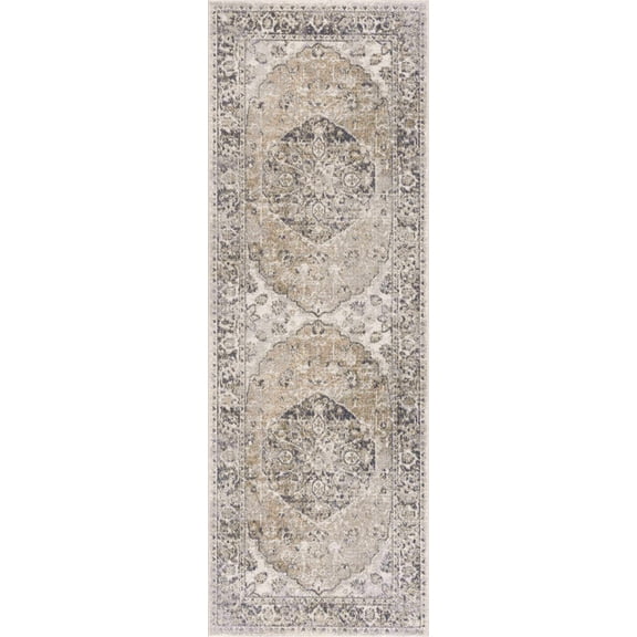 BoutiqueRugs Rudo Farmhouse Runner Rug - Machine Washable - Light Brown, Dark Purple, Gray - 2'7" x 7'3" Runner