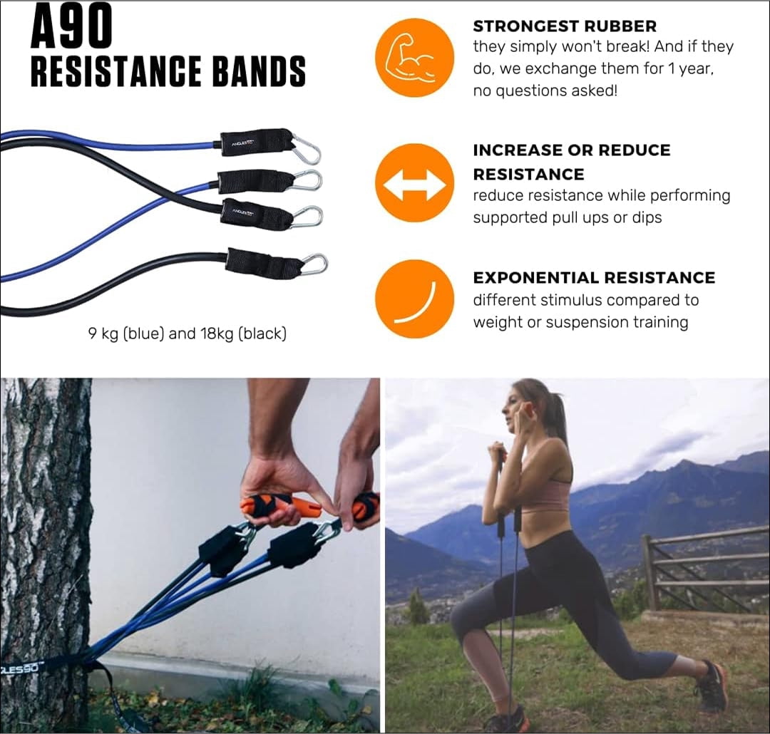 Angles90 A90 Full Set Home Gym Kit Sling Trainer Resistance Bands Cable Pulley Ergonomic Grips