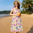 thumbnail image 4 of Goofa Dinosaur Pattern Women Summer Short Sleeve Midi Dress with Pockets Casual Aline Flowy Tshirt Dress Vocation Beach Sundress, 4 of 6