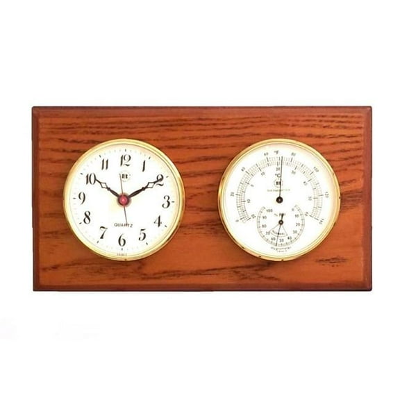 Bey-Berk International WS119 Quartz Clock & Thermometer with Hygrometer - Oak Wood