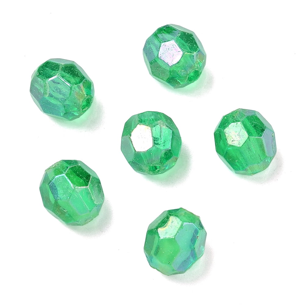 500gs Eco-Friendly Transparent Acrylic Beads Faceted Round AB color Green 8mm Hole: 1.5mm about 2000pcs/500g