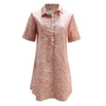 thumbnail image 4 of Vestido informal de manga corta con estampado para mujer: minivestido con cuello alto y bolsillos, tejido de poliéster, corte holgado, adecuado para el uso diario en primavera, otoño e invierno., 4 of 5