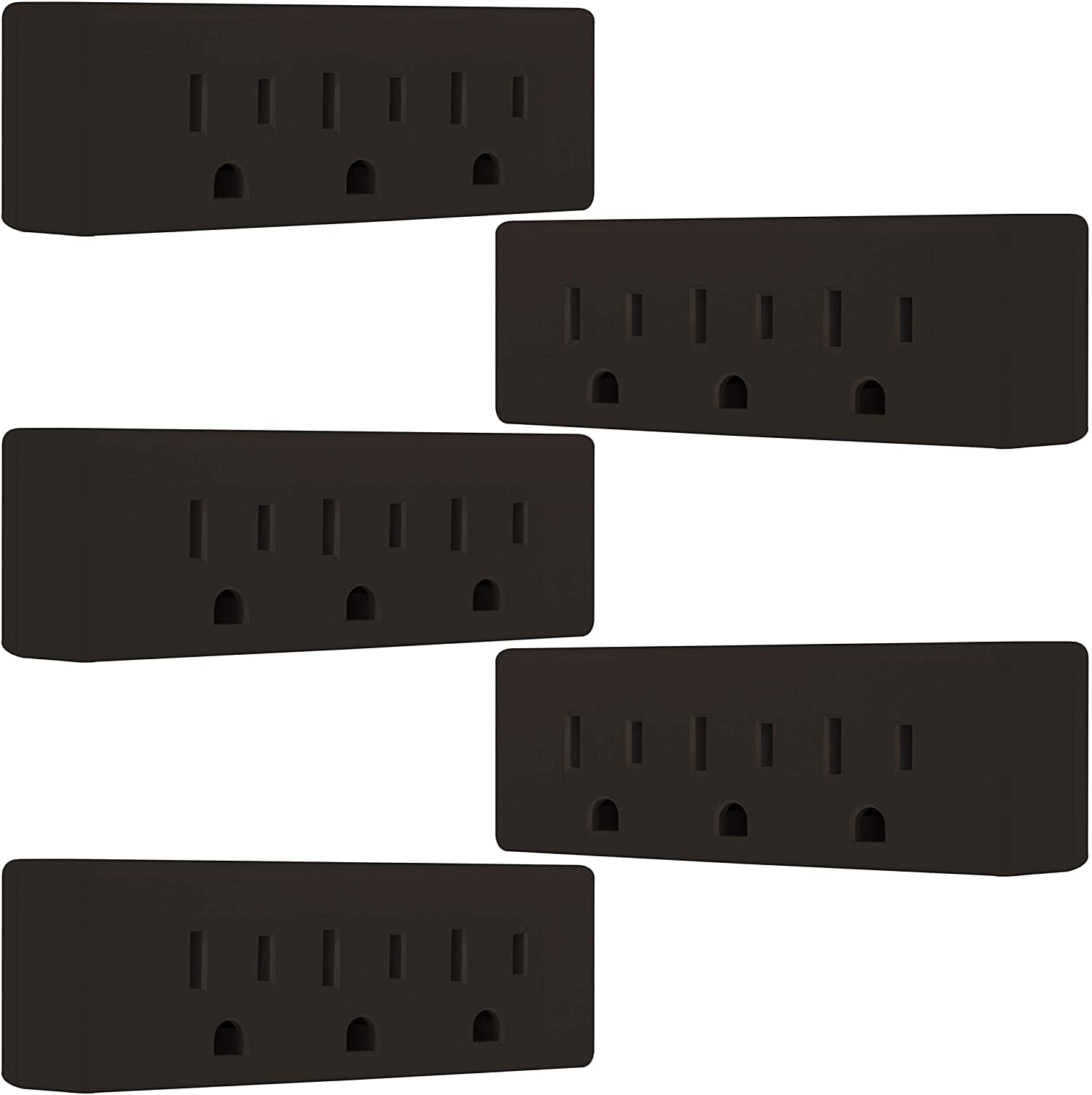 GE, Grounded Extender, Brown, Adapter Wall Tap, Expander, 3 Prong Outlet, Indoor Rated, UL Listed, 5 Pack, 56216