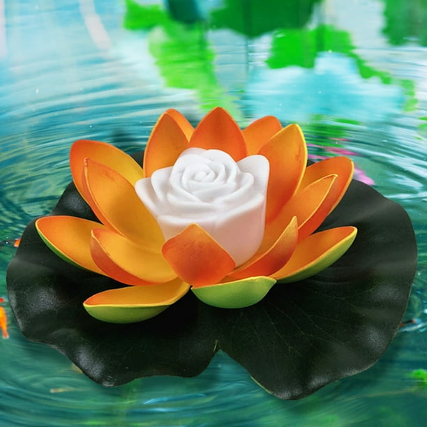Luz De Piscina Flotante Divertida lámpara de piscina de loto, funciona con pilas, LED, colorida linterna de loto (amarillo)