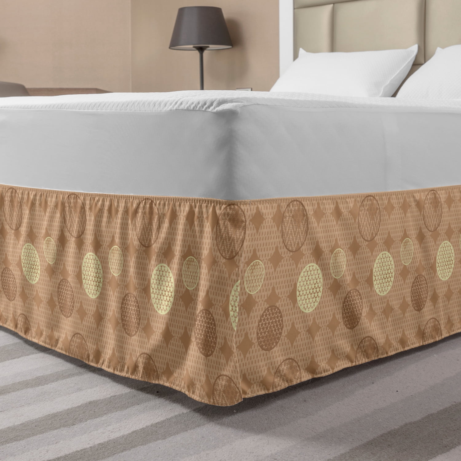 Neutral Color Bed Skirt, Traditional Abstract Art Pastel Circles on