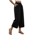 thumbnail image 4 of Aimik Women's Elastic Waist Cropped Cotton Pants Loose Casual Culottes Breathable Comfortable Summer Bottoms, 4 of 6