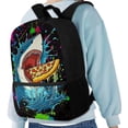 thumbnail image 4 of Uorisanigo Pizza Shark Backpack School Bags for Kids Children, Large Capacity Elementary School Bag Travel Backpacks Preschool Casual Daypack with Adjustable Padded Straps(17 inch), 4 of 6