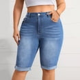 thumbnail image 2 of vigerkar Womens Plus Size Jean Shorts High Waisted Stretchy Midi Bermuda Denim Shorts (Light Blue, 0XL), 2 of 9