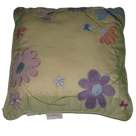 Blossoms & Blooms Yellow Embroidered Flowers Throw Pillow Floral Accent