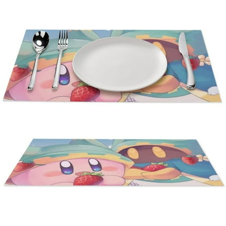 

Kirby Cartoon placemats are suitable for indoor dining table mats 4 PCS