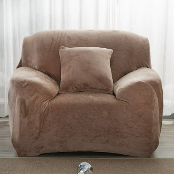 XmhyTop-A Khaki Stretch Couch Cover, 1-Seater Plush Sofa Cover, Furniture Protector, Fitted Couch Slipcover, 1 Piece