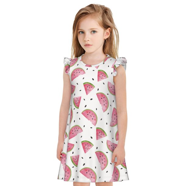 Balery Watermelon Camisón de princesa para niñas, pijama de algodón con mangas abullonadas, suave y bonito.-Small