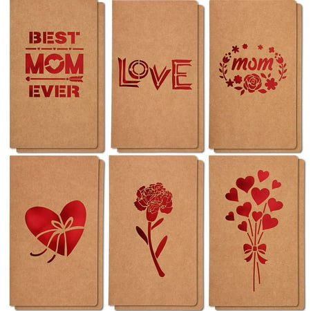 Mothers Day Gift Cards, 12 Pieces MOTHERâ??S DAY Greeting Cards, 6 Assorted Kraft Die Cut Designs for Mother Gift Best Mom Ever Card, Perfect for Mothers Day Mothers Birthday Party, Envelopes