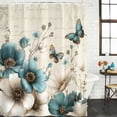thumbnail image 2 of Teal Tulip Butterfly Shower Curtain, Waterproof Shower Curtains for Bathroom, Turquoise Floral Farmhouse Beige Washable Fabric Bathtub Curtain Set Bath Decor with 12 Hooks Extra Long 72"x96", 2 of 8