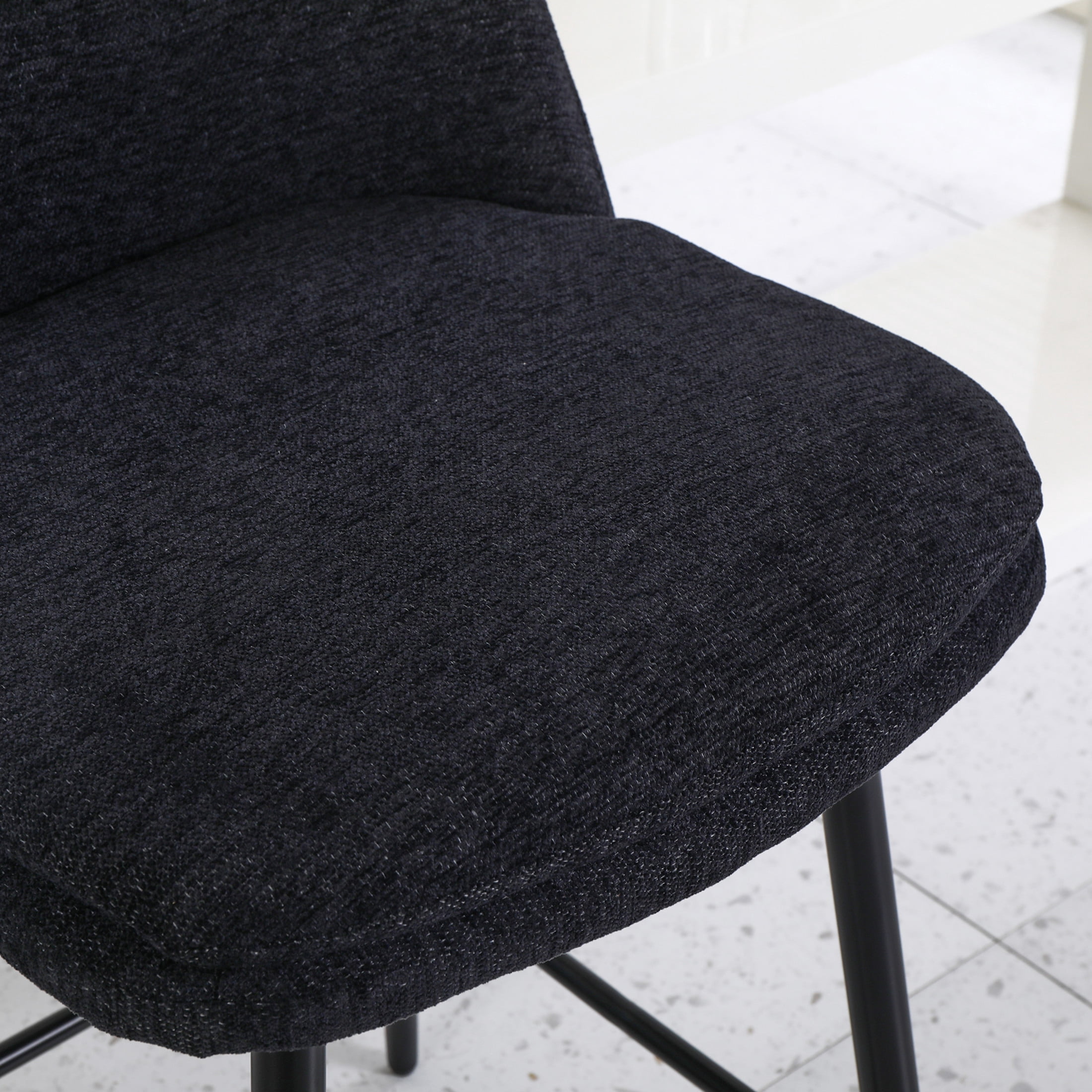 Noble House Bertis 360° Swivel Bar Stools, Upholstered Linen Kitchen Island Chairs with Metal Legs, Black, Set of 2