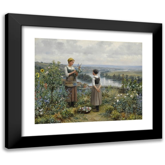 Daniel Ridgway Knight 14x12 Black Modern Framed Museum Art Print Titled - Picking Flowers