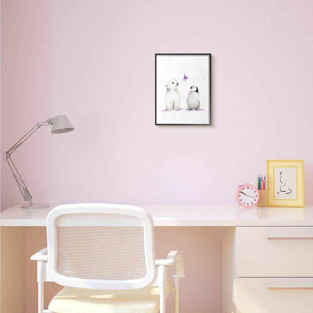 The Kids Room by Stupell Cute Cartoon Baby Polar Bear And Penguin Zoo Animal Painting Framed Giclee Texturized Art by Studio Q by Studio Q