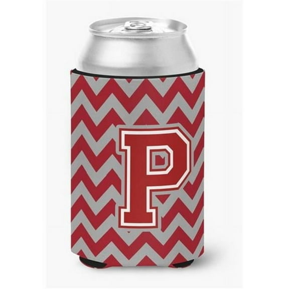 Letter P Chevron Maroon & White Can or Bottle Hugger, 0.25 x 4 x 5.5 in.