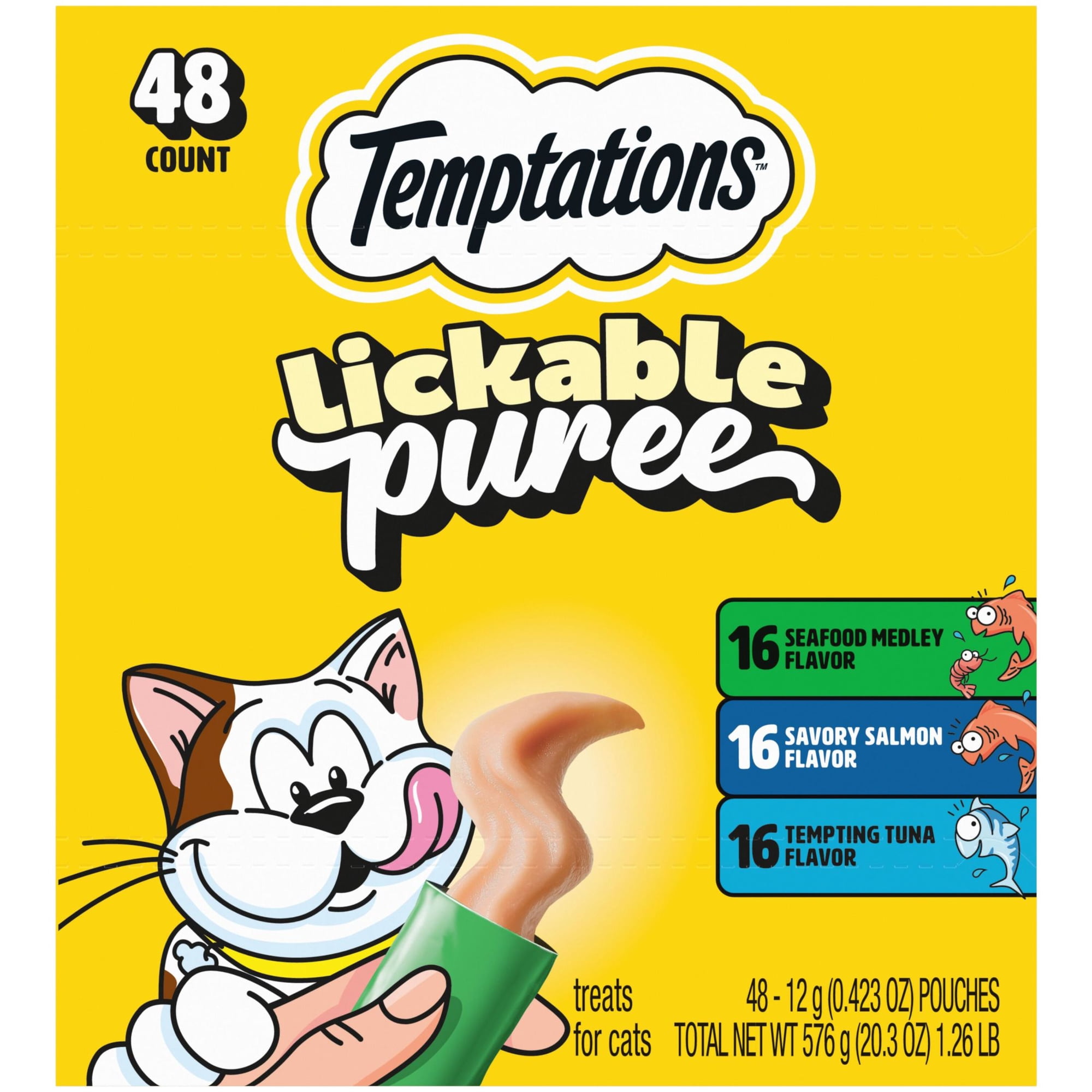Temptations Creamy Puree Mix-Ups Variety Pack Lickable Cat Treats, 0.42 oz Tubes, 48 pk