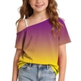 thumbnail image 2 of Fengqque off the Shoulder Girl's Shirts Short Sleeve Tops Gradient Color Loose Fit Summer Blouses Yellow 11-12 Years, 2 of 9