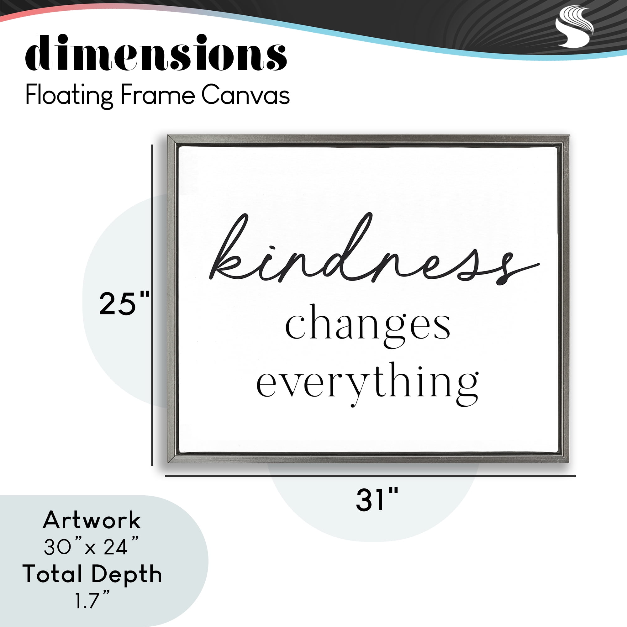Kindness Changes Everything Gray Framed Floater Canvas Wall Art, design by Lettered and Lined