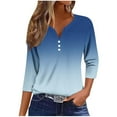 thumbnail image 3 of Jsaierl Women's 3/4 Length Sleeve Tops Casual Button Up V Neck Shirts Fashion Gradient Petite Blouses Work Vacation Tunic Top S-3XL, 3 of 5