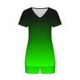thumbnail image 5 of Viluyesy Printed Tops Elastic Waist Short Pants Sets Womens V-Neck T-Shirt and Shorts 2PC Pocket Fashionable Shirt and Shorts Sets Two PC Green Size 2XL, 5 of 6